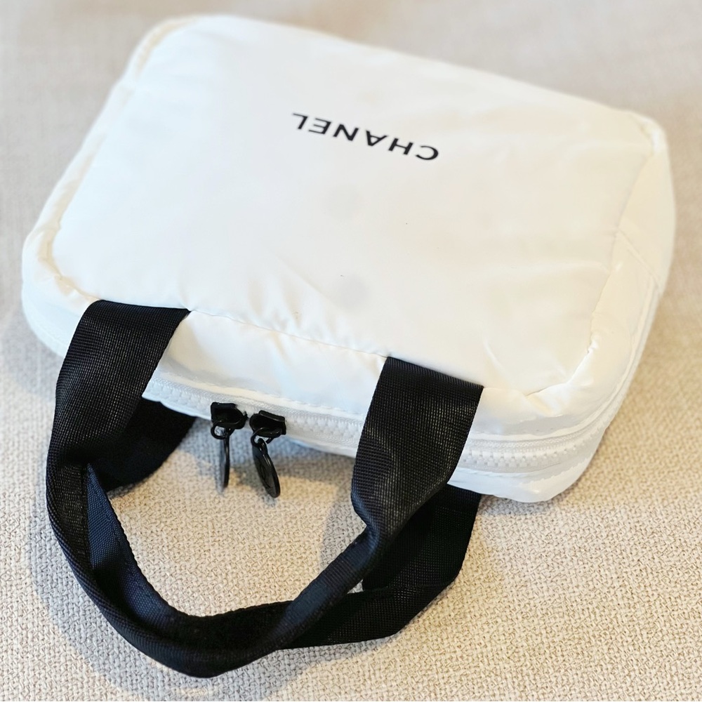 Chanel Cosmetic White Puff Bag with Handle